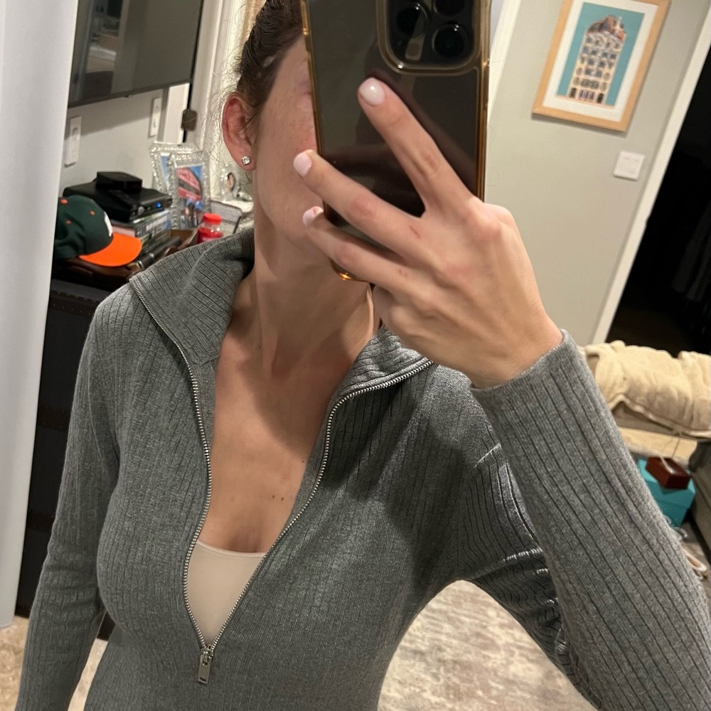 Zara Gray Turtleneck Sweater Bodysuit - Picture 9 of 9